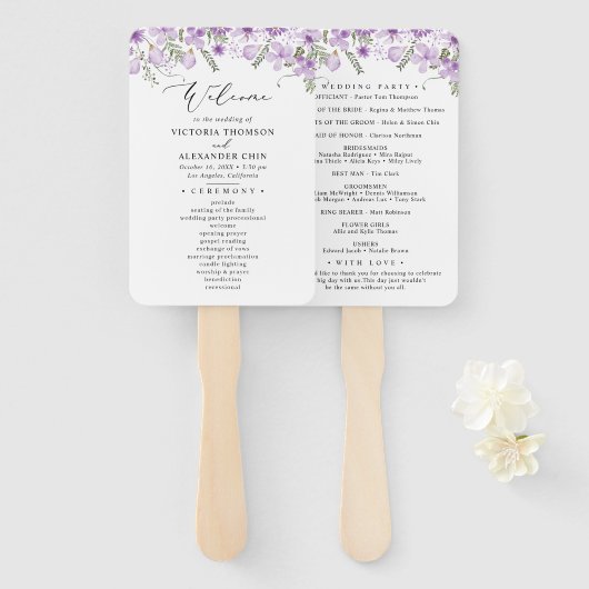 Moderne Waterverf Bloemen Trouwprogramma Hand Fan Handwaaier (Voorkant en achterkant)