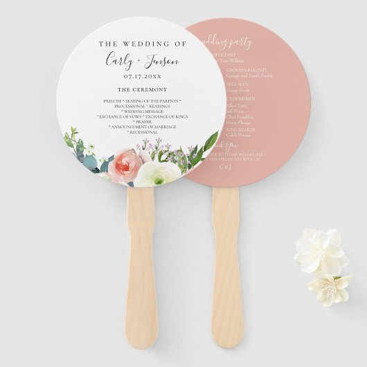 Moderne Waterverf Bloemen Trouwprogramma Hand Fans Handwaaier (Voorkant en achterkant)