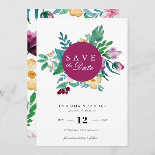 Moderne waterverf bloemen uitnodiging tot opslag v (Voorkant / Achterkant)