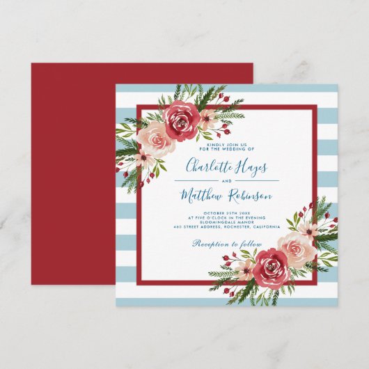 Moderne Waterverf Bloemen Winterbruiloft Kaart (Voorkant / Achterkant)