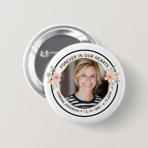Moderne waterverf bloemenaandenkenfoto ronde button 5,7 cm