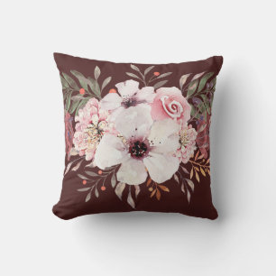 Moderne Waterverf Bloemendecor Roze Bourgondië Kussen