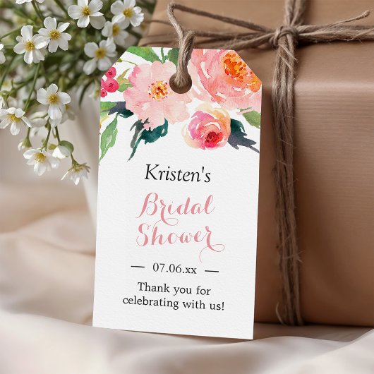 Moderne Waterverf Bloemendecoratie Bruiloftsshower Cadeaulabel