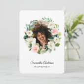 Moderne Waterverf Bloemenkrans Foto Afstuderen Kaart (Staand voorkant)