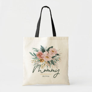 Moderne waterverf bloemenschrift elegante mama tote bag
