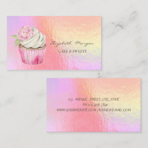 Moderne Waterverf Bloemige Cupcake Holografisch Visitekaartje