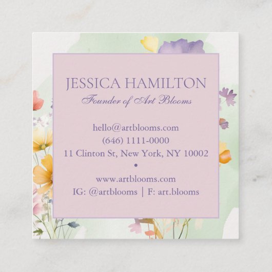 Moderne Waterverf Bloemist Visitekaartje (Achterkant)