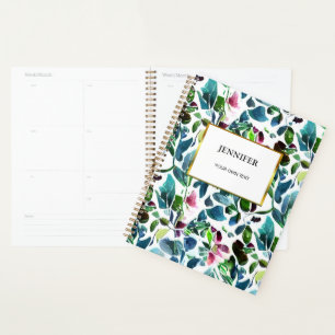 Moderne waterverf bloemmotief monogrammed planner