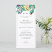 Moderne Waterverf Blooms Bruiloft Menu (Staand voorkant)