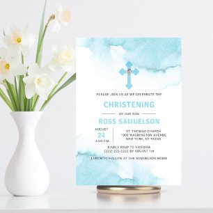 Moderne Waterverf Blue BOY Baptism Christening Inv Kaart