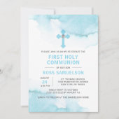 Moderne Waterverf Blue BOY Heilige Communie Kaart (Voorkant)