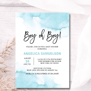 Moderne Waterverf Blue BOY Oh BOY Baby shower Kaart