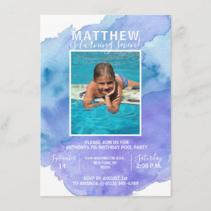 Moderne Waterverf Blue Boy POOL BIRTHDAY Party Kaart