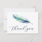 Moderne Waterverf Blue Feather Wedding Bedankkaart (Voorkant)