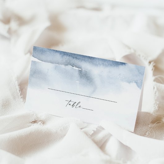 Moderne Waterverf | Blue Folded Wedding Place Card