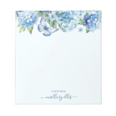 Moderne Waterverf Blue Hydrangea Butterfly Notitieblok (Voorkant)