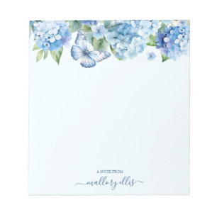 Moderne Waterverf Blue Hydrangea Butterfly Notitieblok