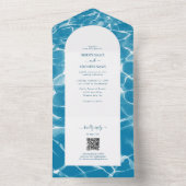 Moderne Waterverf Blue Ocean Beach bruiloft All In One Uitnodiging (Binnen)