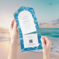 Moderne Waterverf Blue Ocean Beach bruiloft