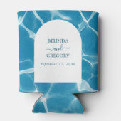 Moderne Waterverf Blue Ocean Beach bruiloft Blikjeskoeler (Achterkant)