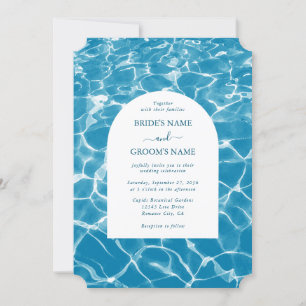 Moderne Waterverf Blue Ocean Beach bruiloft Kaart