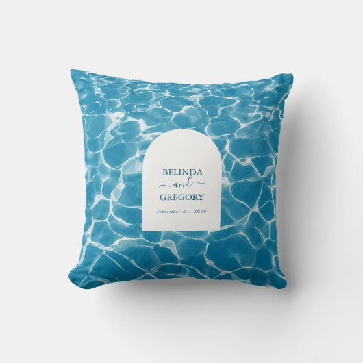 Moderne Waterverf Blue Ocean Beach bruiloft Kussen (Voorkant)