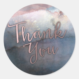 Moderne Waterverf Blue & Roos Gold Pink Favor Ronde Sticker