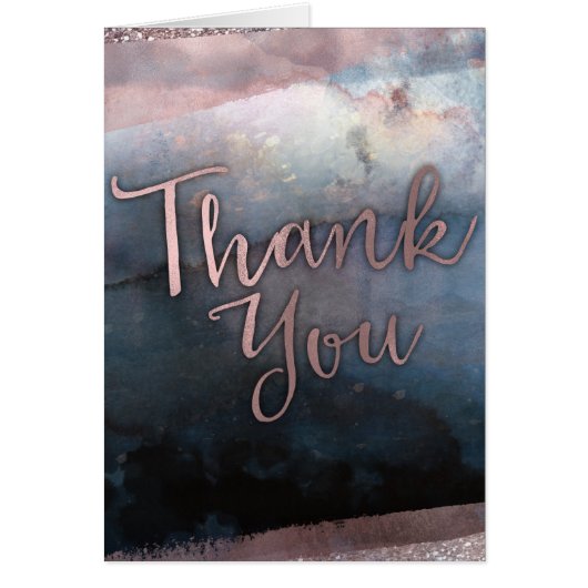 Moderne Waterverf Blue & Roos Gold Pink Hartelijk  (Voorkant)