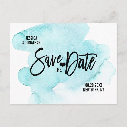 Moderne Waterverf Blue Wedding SAVE THE DATE Aankondigingskaart (Voorkant)