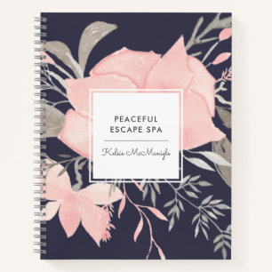 Moderne Waterverf Blush en Navy Floral Zakelijk Notitieboek