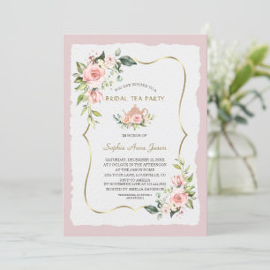 Moderne Waterverf Blush Flowers Bridal Tea Party Kaart