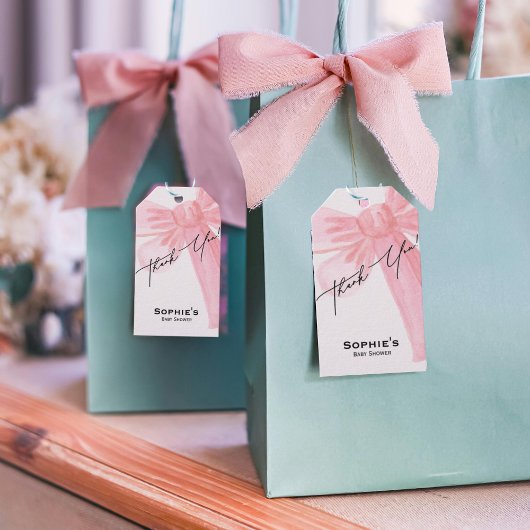 Moderne Waterverf Blush Pink Bow Bedankt Cadeaulabel