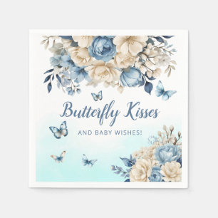 Moderne Waterverf Boho Blue Butterfly baby shower Servet