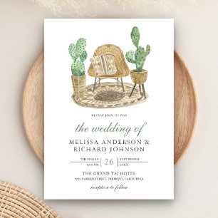 Moderne Waterverf Boho Cactus Bruiloft Kaart