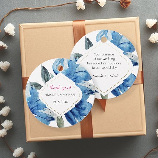 Moderne Waterverf Boho Indigo Blauw Abstract Bedankjes Labels