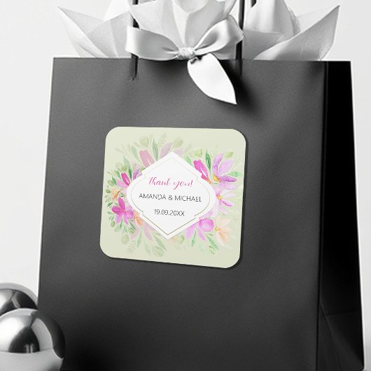 Moderne Waterverf Boho Lila Bloemen Elegant Vierkante Sticker