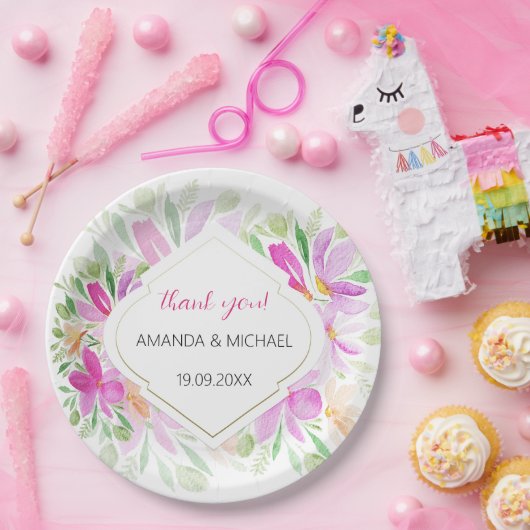 Moderne Waterverf Boho Lila Bloemen Papieren Bordje (Feest)