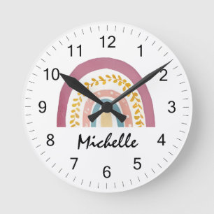 Moderne Waterverf Boho Rainbow Custom Meisjes Scha Ronde Klok