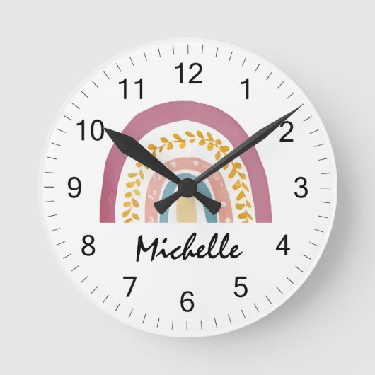 Moderne Waterverf Boho Rainbow Custom Meisjes Scha Ronde Klok (Voorkant)