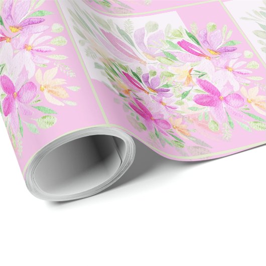 Moderne Waterverf Boho Violet Floral Elegant Cadeaupapier (Rol Hoek)