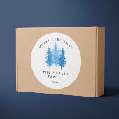 Moderne Waterverf Bomen Vrolijk Kerstfeest Ronde Sticker