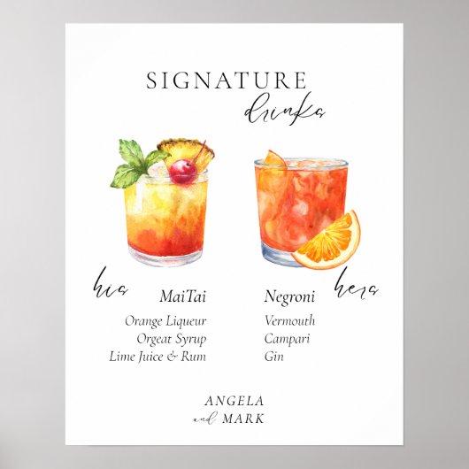 Moderne Waterverf | Bruid & bruidegom Signature Dr Poster (Voorkant)