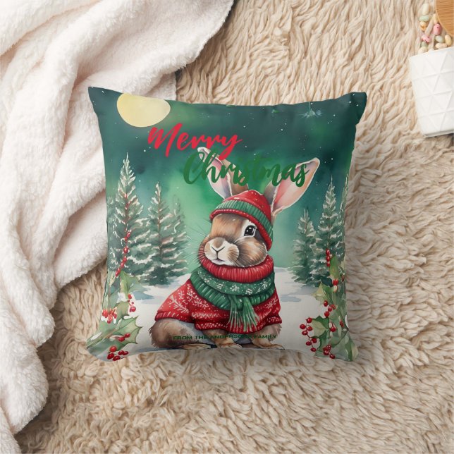 Moderne waterverf Bunny Rabbit Kerstboom Sneeuw Kussen (Deken)