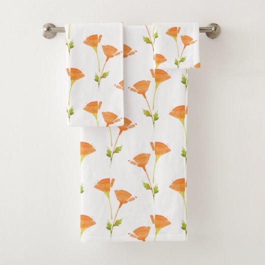 Moderne Waterverf California Poppies Pattern Bad Handdoek (Insitu)