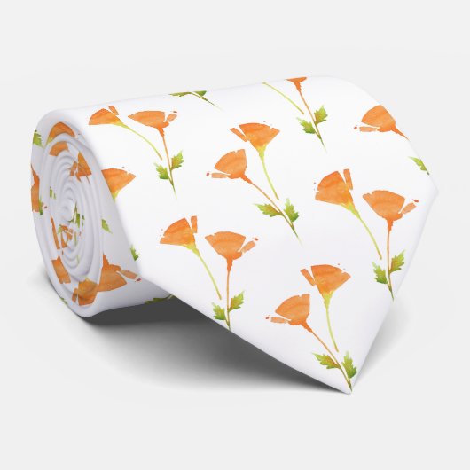 Moderne Waterverf California Poppies Pattern Stropdas (Opgerold)