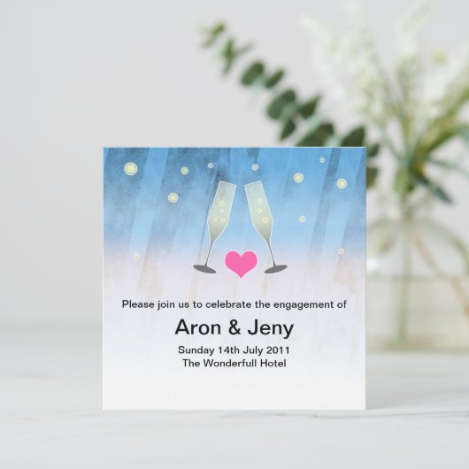 Moderne waterverf Champagne-verloving Kaart (Staand voorkant)