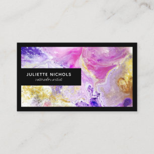 Moderne waterverf chique roze paarse gouden arties visitekaartje