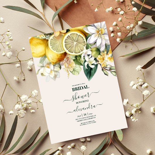 Moderne Waterverf Citrus Lemon Bridal Kaart