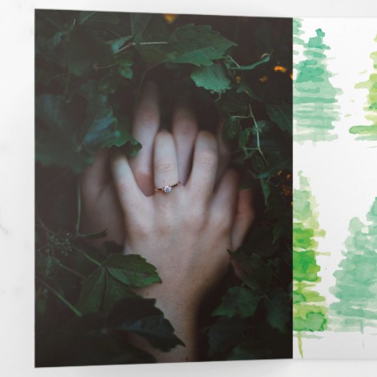 Moderne Waterverf Dennenbomen Trouwdag Drieluik Uitnodiging (Binnenzijde eerst)