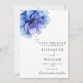 Moderne Waterverf Dusty Blue Floral Fotobruiloft Save The Date (Voorkant)